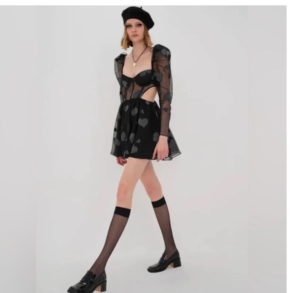 For Love & Lemons Alexandra heart long sleeve mini dress whimsigoth small